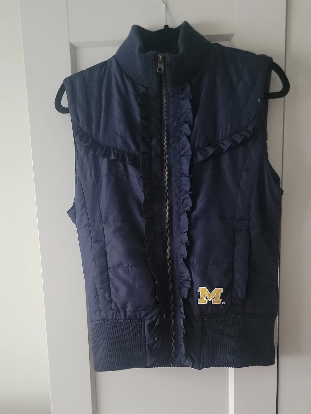 Navy Girls' Quilted Vest with Ruffle Trim - Picture 1 of 2